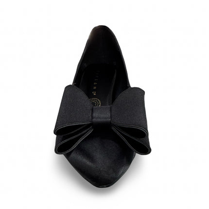 Zapatillas de Tacón de Dama Negras con Moño - Acabado Satinado - Modelo M392G