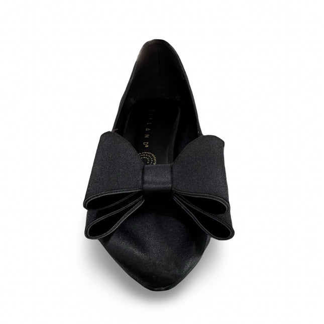 Zapatillas de Tacón de Dama Negras con Moño - Acabado Satinado - Modelo M392G