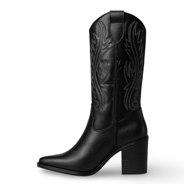 Botas Vaqueras de Dama Negras con Tacón y Tubo Alto 6010 – Estilo y Elegancia Western