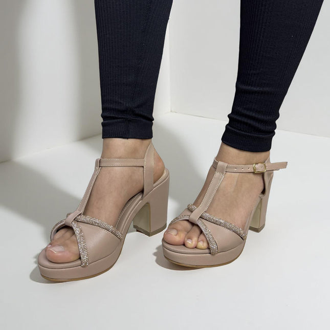 Zapatillas de tacón a diamantadas maquillaje y negro acabado cabra M549