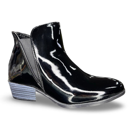 Botines charol negro dama tacón bajo M3001