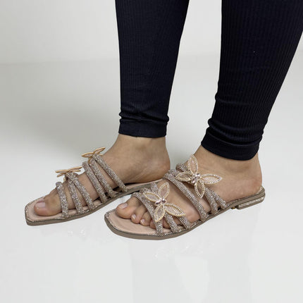 Huarache mariposas con diamantes color maquillaje M804