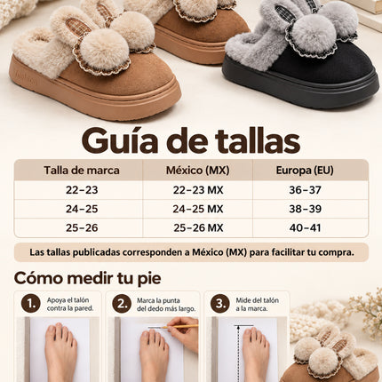 Pantuflas Conejito para Mujer con Peluche y Pompones