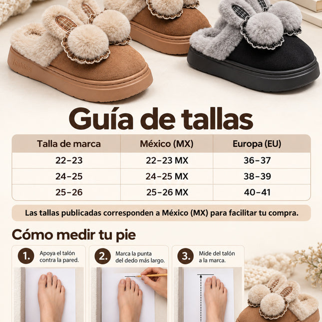 Pantuflas Conejito para Mujer con Peluche y Pompones