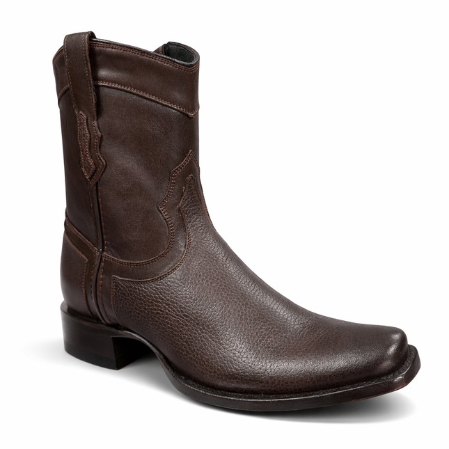 Botas Vaqueras Hombre Caborca Piel Genuina Cuero Grizzly Chocolate Estilo HFA015A — Botín Western Casual Resistente y Cómodo