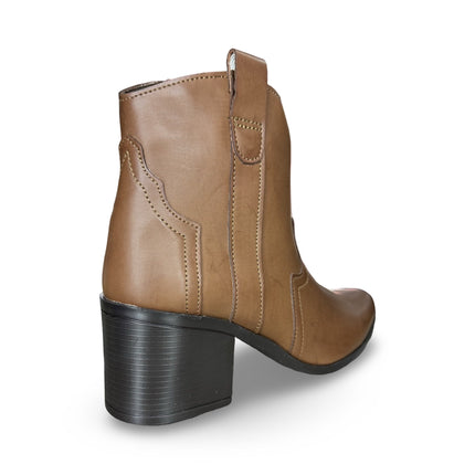 Botín estilo vaquero color olmeca taupe para dama con tacón tubo bajo M171