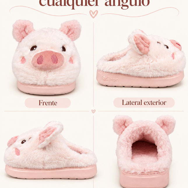 Pantuflas Cerdito Dama Kawaii Cómodas, Calientitas – Pantuflas de Peluche Suaves para Mujer