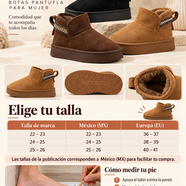 Botas Pantuflas Mujer Afelpadas Cálidas Calientitas Plataforma Invierno Suaves Cómodas