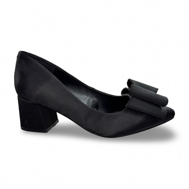 Zapatillas de Tacón de Dama Negras con Moño - Acabado Satinado - Modelo M392G