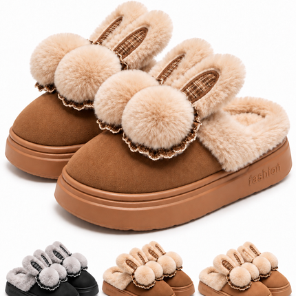Pantuflas Conejito para Mujer con Peluche y Pompones