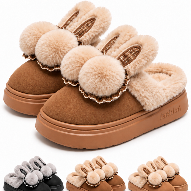 Pantuflas Conejito para Mujer con Peluche y Pompones
