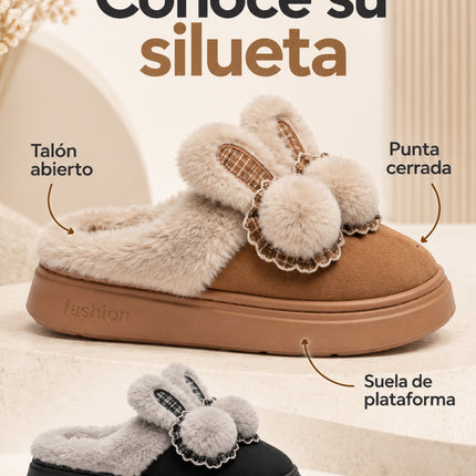 Pantuflas Conejito para Mujer con Peluche y Pompones