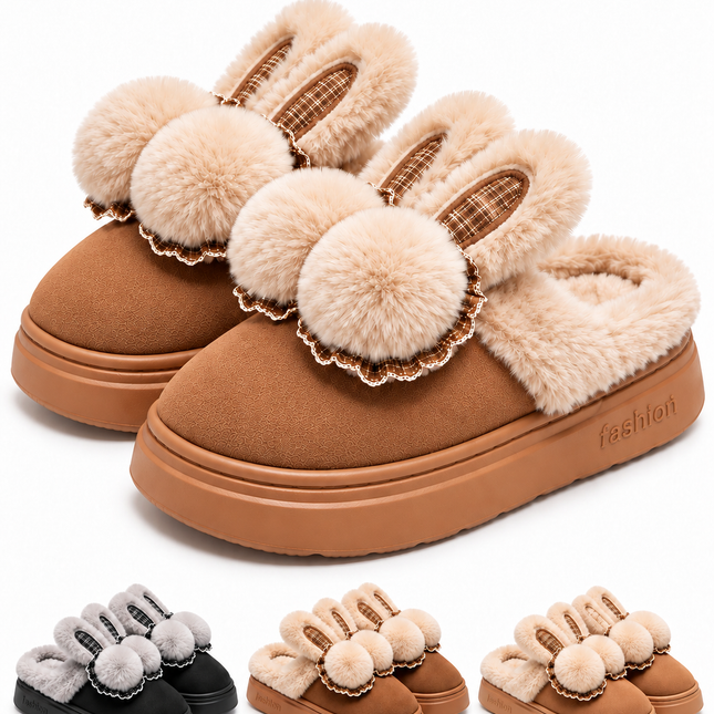 Pantuflas Conejito para Mujer con Peluche y Pompones