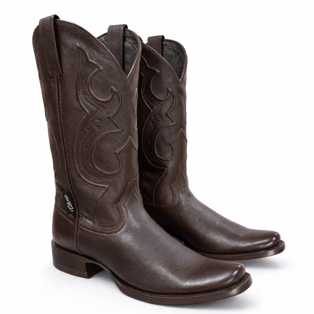 Botas Vaqueras Hombre Caborca HAA262A Piel DEERTAN Café Cuero Genuino Punta Cuadrada