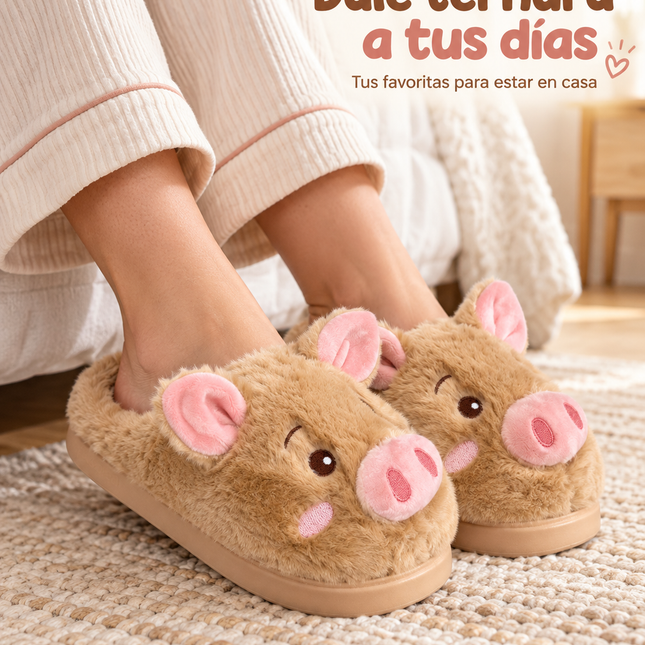 Pantuflas Cerdito Dama Kawaii Cómodas, Calientitas – Pantuflas de Peluche Suaves para Mujer