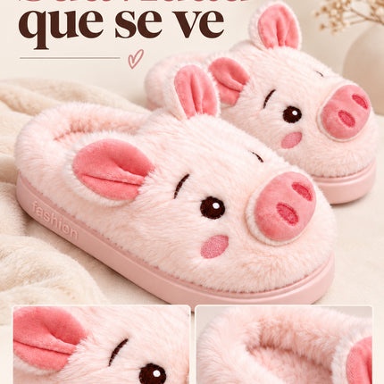 Pantuflas Cerdito Dama Kawaii Cómodas, Calientitas – Pantuflas de Peluche Suaves para Mujer