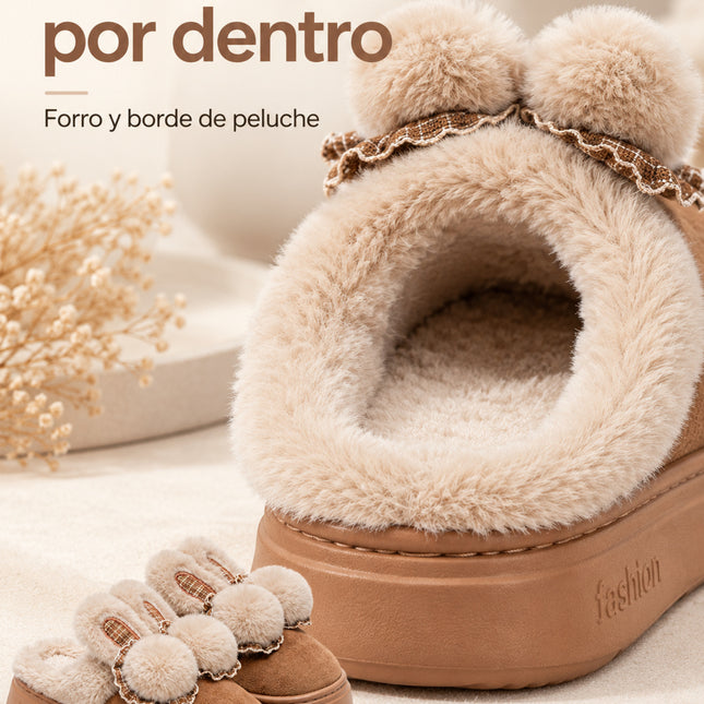 Pantuflas Conejito para Mujer con Peluche y Pompones