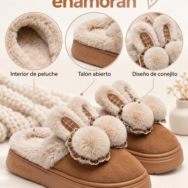 Pantuflas Conejito para Mujer con Peluche y Pompones