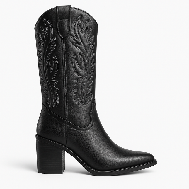 Botas Vaqueras de Dama Negras con Tacón y Tubo Alto 6010 – Estilo y Elegancia Western