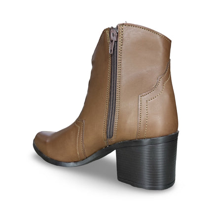Botín estilo vaquero color olmeca taupe para dama con tacón tubo bajo M171