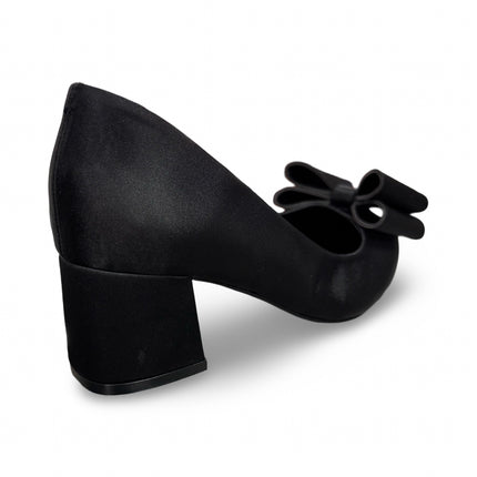 Zapatillas de Tacón de Dama Negras con Moño - Acabado Satinado - Modelo M392G