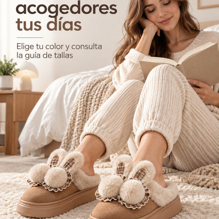Pantuflas Conejito para Mujer con Peluche y Pompones