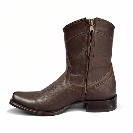 Botas Vaqueras Hombre Caborca Piel Genuina Cuero Grizzly Chocolate Estilo HFA015A — Botín Western Casual Resistente y Cómodo