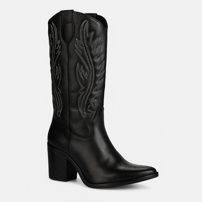 Botas Vaqueras de Dama Negras con Tacón y Tubo Alto 6010 – Estilo y Elegancia Western