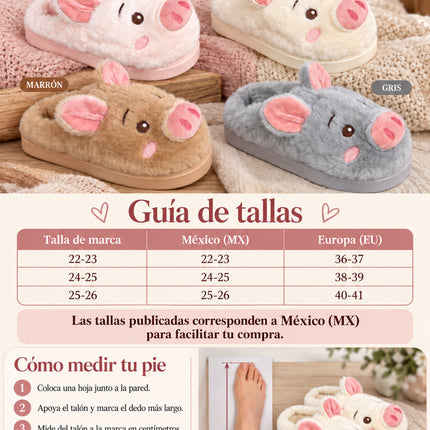 Pantuflas Cerdito Dama Kawaii Cómodas, Calientitas – Pantuflas de Peluche Suaves para Mujer