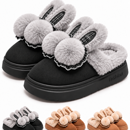 Pantuflas Conejito para Mujer con Peluche y Pompones