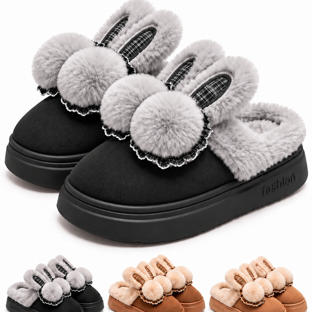 Pantuflas Conejito para Mujer con Peluche y Pompones