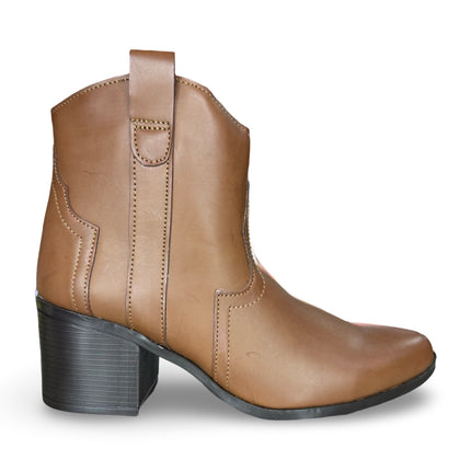 Botín estilo vaquero color olmeca taupe para dama con tacón tubo bajo M171