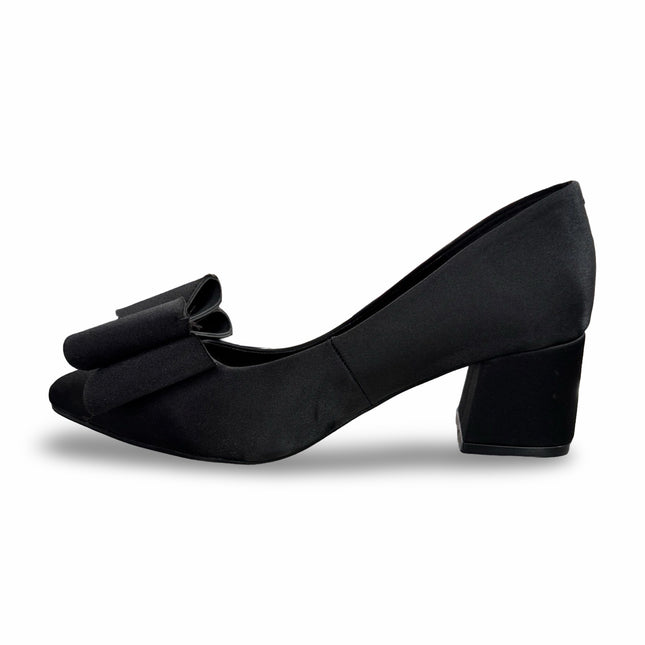 Zapatillas de Tacón de Dama Negras con Moño - Acabado Satinado - Modelo M392G