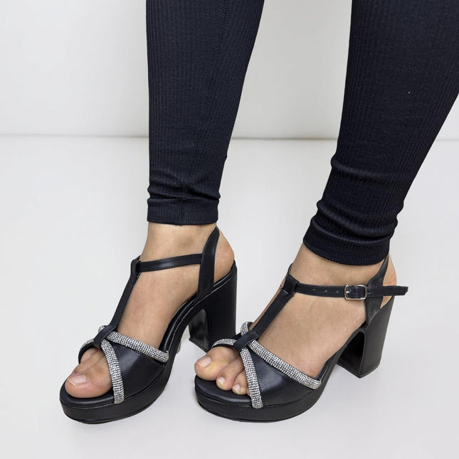Zapatillas de tacón a diamantadas maquillaje y negro acabado cabra M549