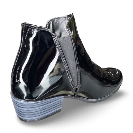 Botines charol negro dama tacón bajo M3001