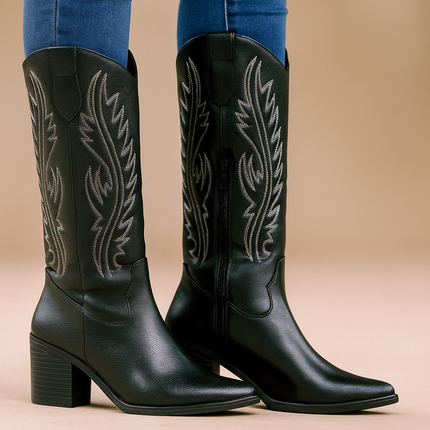 Botas Vaqueras de Dama Negras con Tacón y Tubo Alto 6010 – Estilo y Elegancia Western