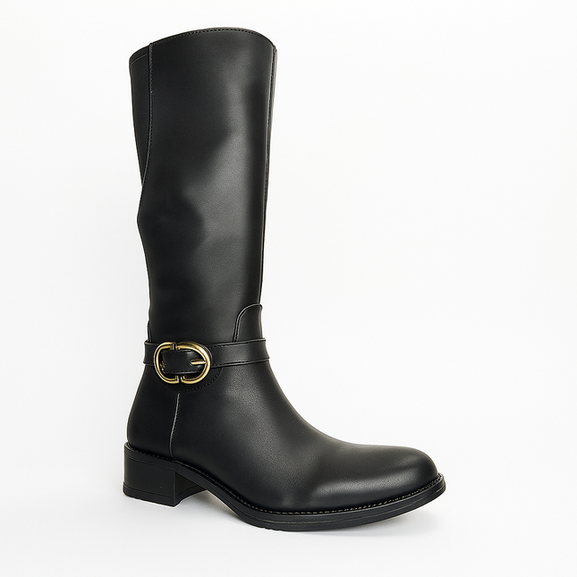 Botas negras dama tubo ajuste de chamorro Suzy Love tubo alto corte opera M5075