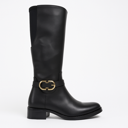 Botas negras dama tubo ajuste de chamorro Suzy Love tubo alto corte opera M5075