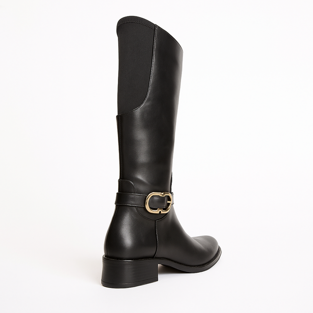 Botas negras dama tubo ajuste de chamorro Suzy Love tubo alto corte opera M5075