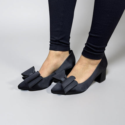 Zapatillas de Tacón de Dama Negras con Moño - Acabado Satinado - Modelo M392G