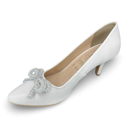 Zapatilla Moño Perlas Dama Plateada Moda 2025
