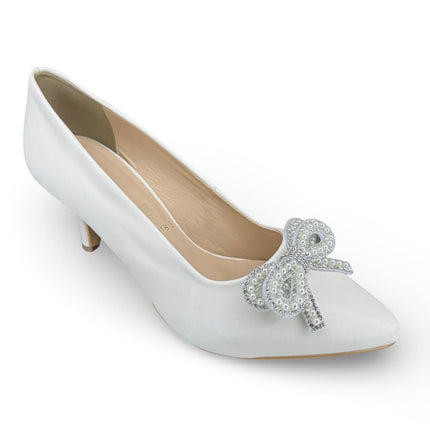 Zapatilla Moño Perlas Dama Plateada Moda 2025