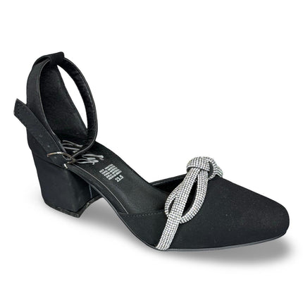 Zapatillas de tacón negras en acabado buck nudo diamantes M7013