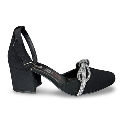 Zapatillas de tacón negras en acabado buck nudo diamantes M7013