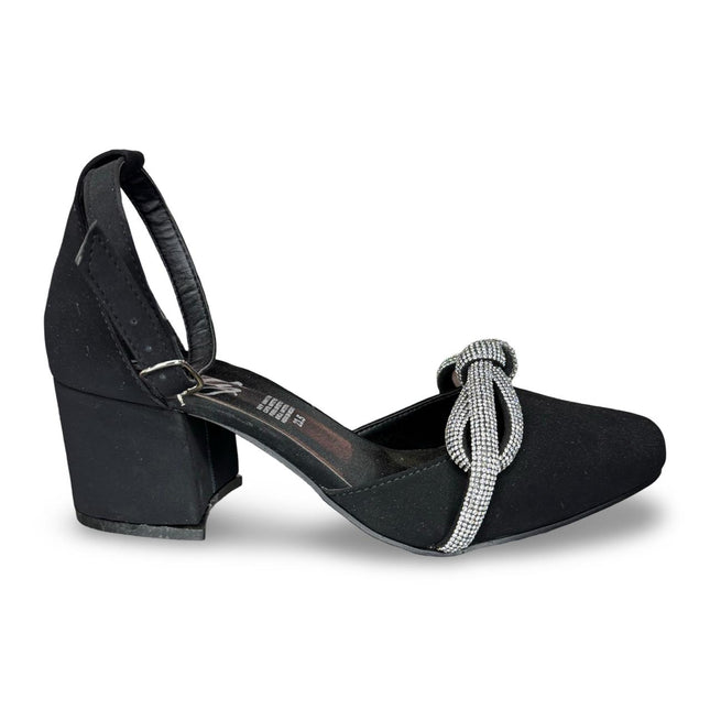 Zapatillas de tacón negras en acabado buck nudo diamantes M7013