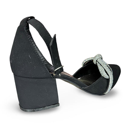 Zapatillas de tacón negras en acabado buck nudo diamantes M7013
