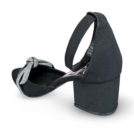 Zapatillas de tacón negras en acabado buck nudo diamantes M7013