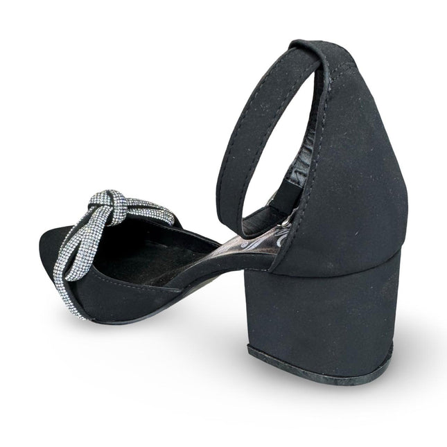 Zapatillas de tacón negras en acabado buck nudo diamantes M7013