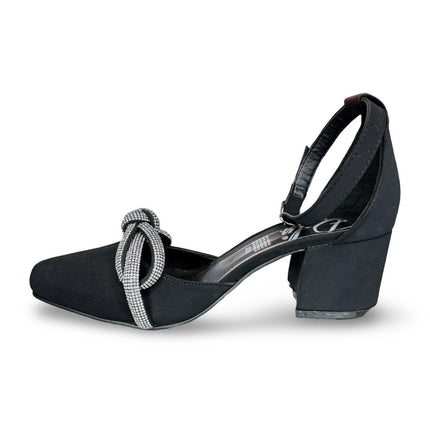 Zapatillas de tacón negras en acabado buck nudo diamantes M7013