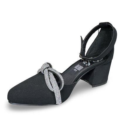 Zapatillas de tacón negras en acabado buck nudo diamantes M7013